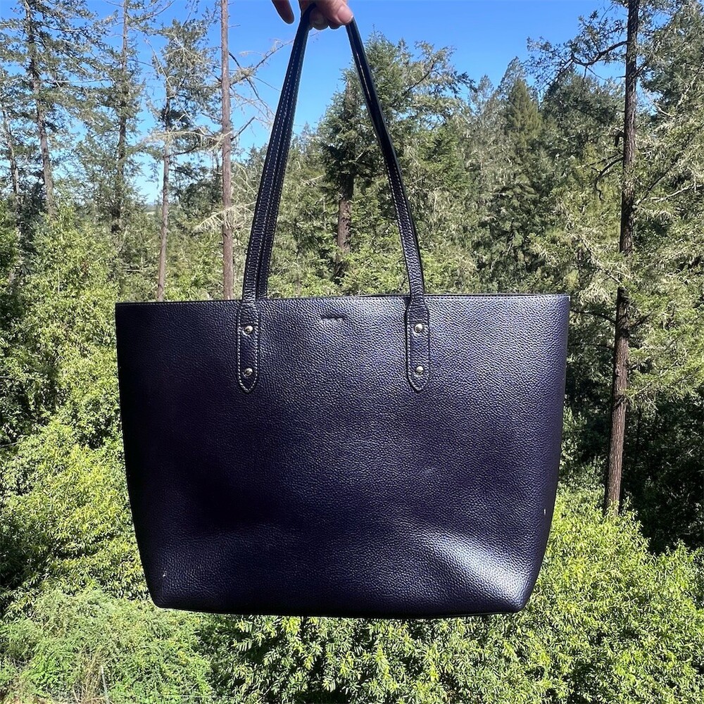 COACH Shoulder Bag Town Tote Blue Pebbled Leather Silver Hardware AUTHENTIC - Picture 2 of 12